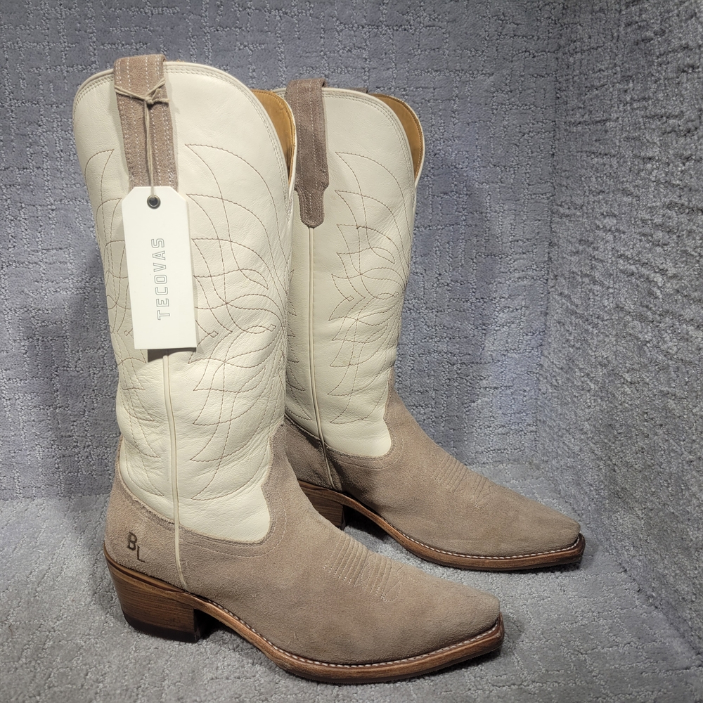 Tecovas Cream and Taupe Suede Western Rain Boots